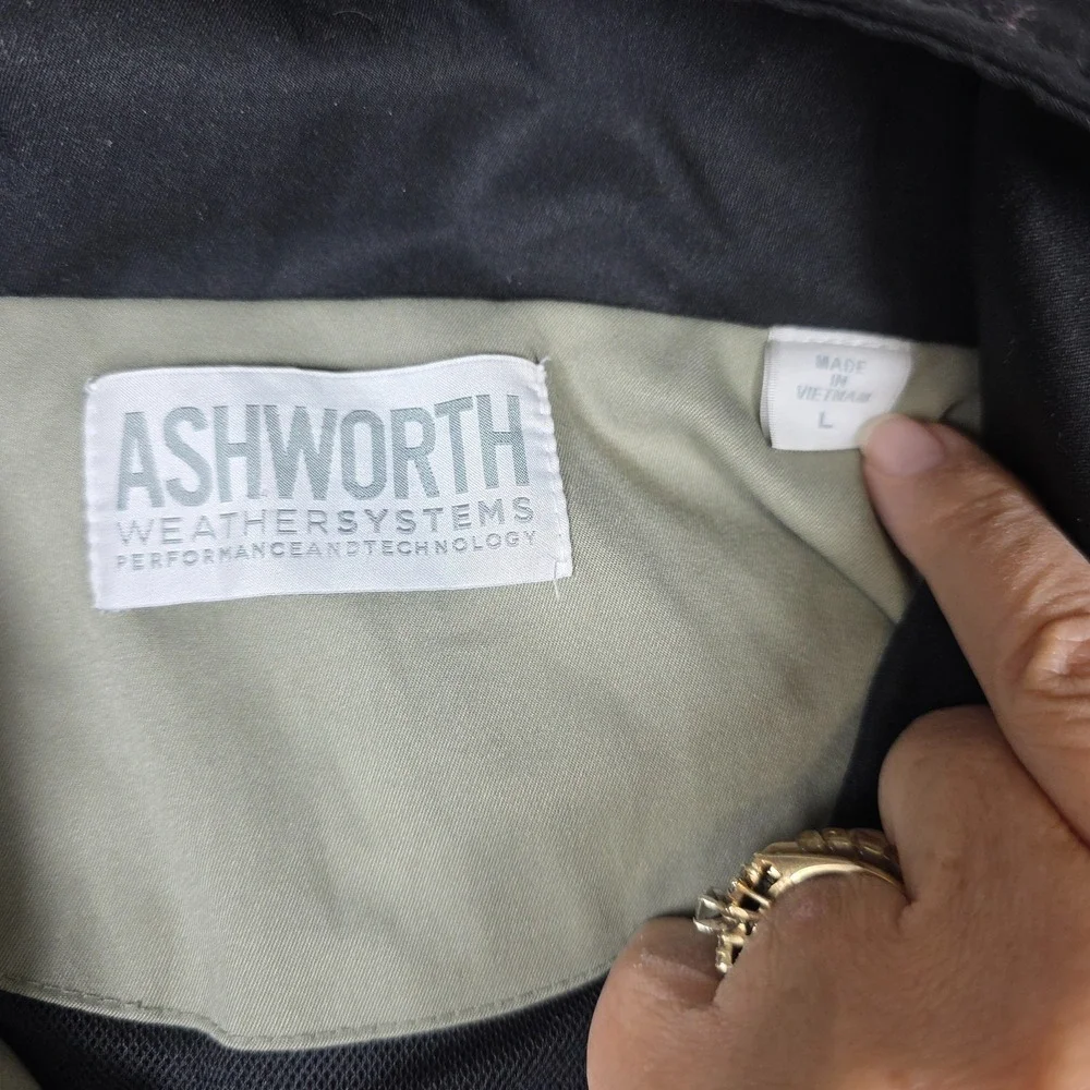 Ashworth Jacket‎ Mens Size L Black Bomber Full Zip Snap Weather Performance